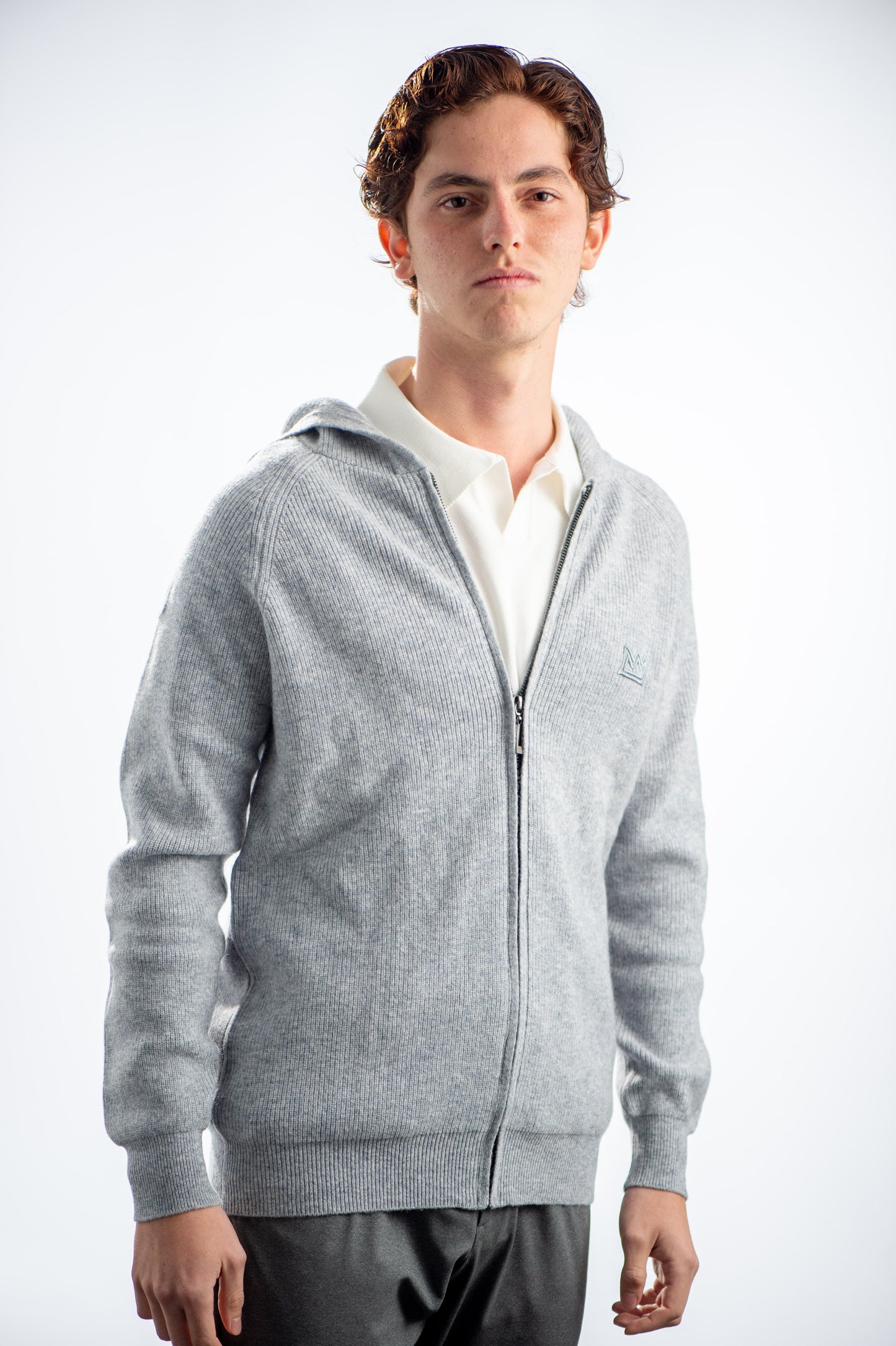 CASHMERE SILVER ZIPPER HOODIE