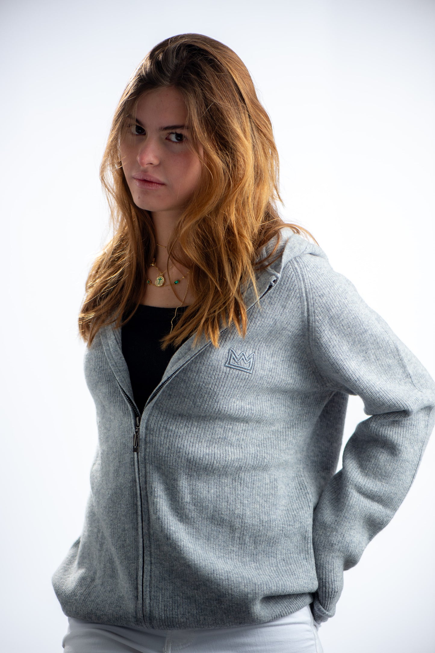 CASHMERE SILVER ZIPPER HOODIE